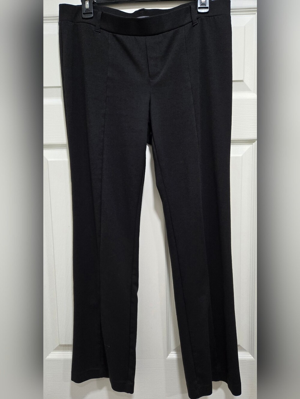 Daisy Fuentes Black Pull On Dress Pants Pintuck Front Stretch Slacks EUC L Large